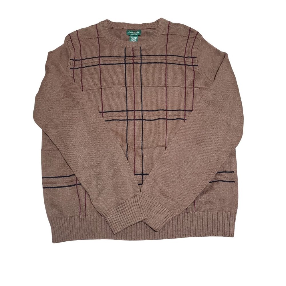 David Taylor Crew Neck Sweater 2XL Brown Cotton Long Sleeve Golf Geometric